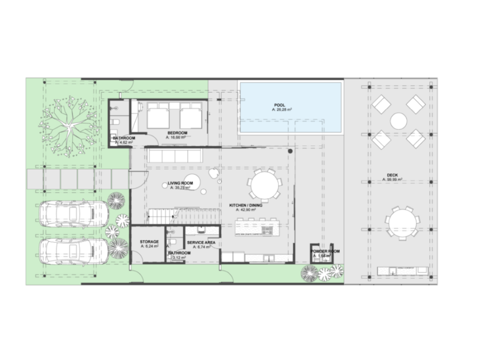 Ground floor plan for the beach villa with laggon view