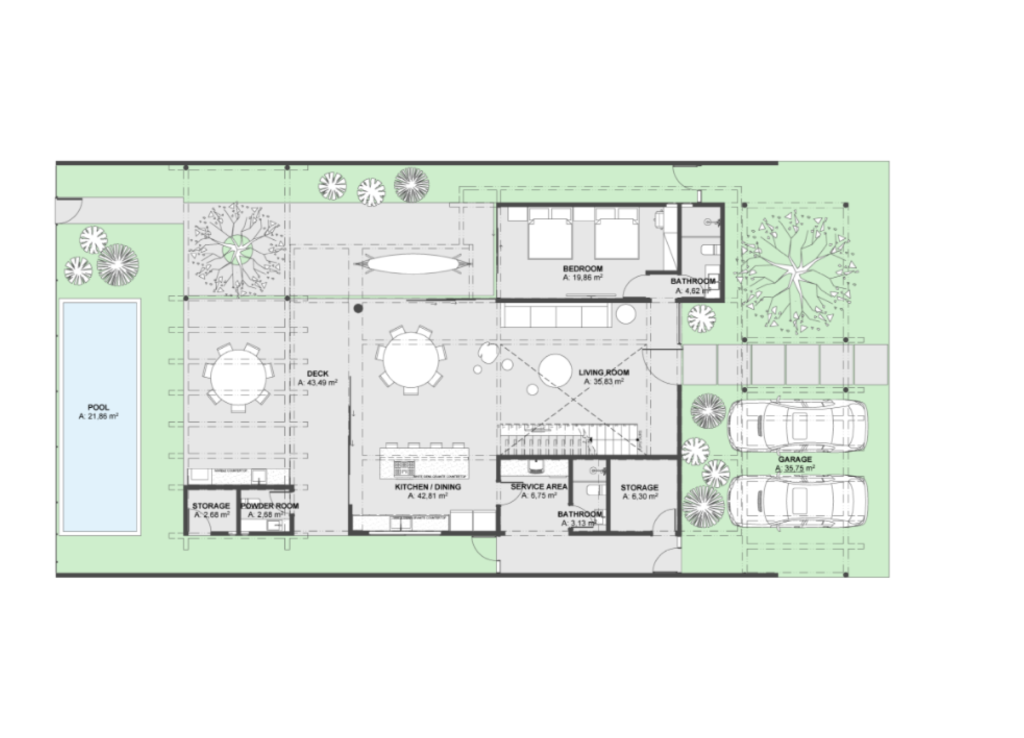 Ground floor plan for the beach villa with sea view