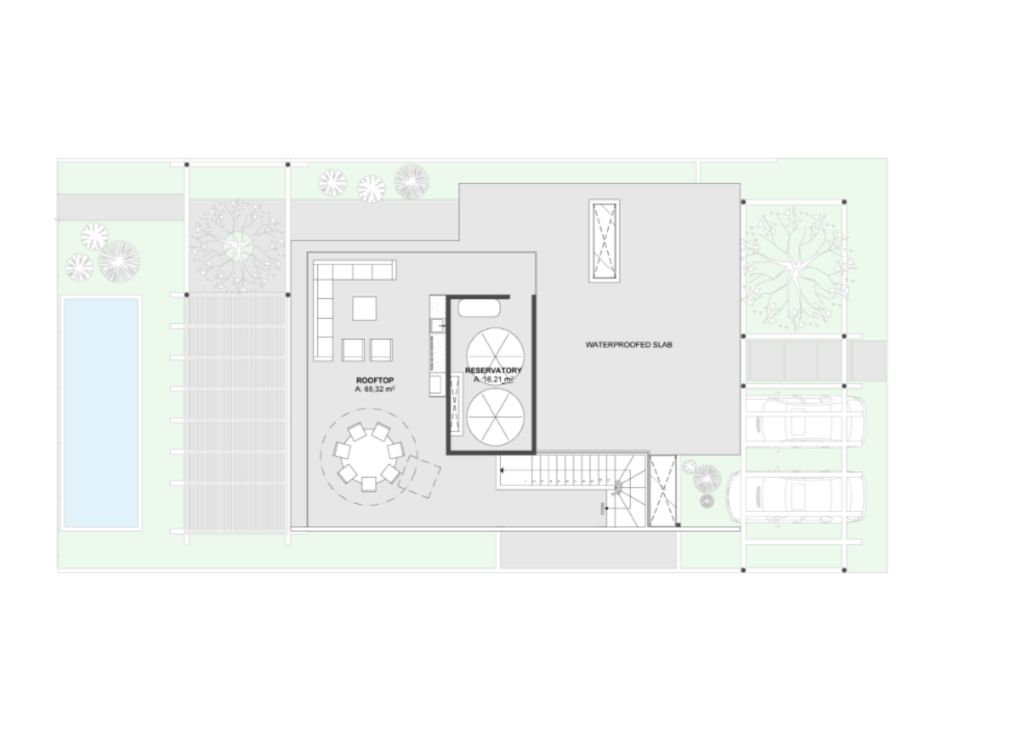 Rooftop plan for the beach villa with sea view